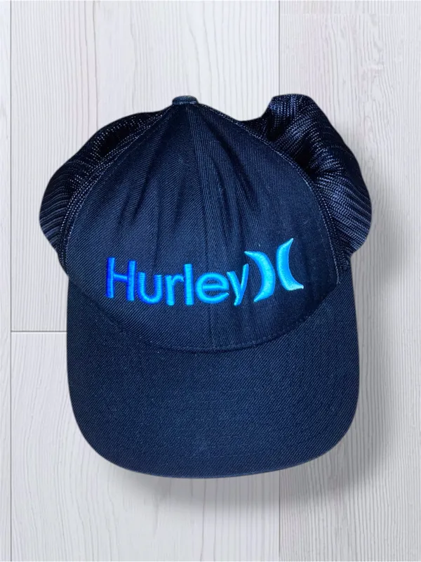 HURLEY Women’s Trucker Hat - Navy Blue Mesh Back Snapback Cap - Turquoise Logo - Image 3