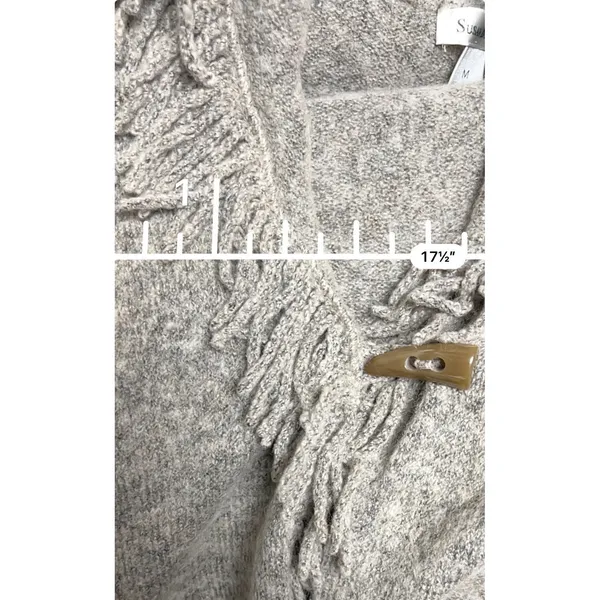 Susan Bristol Womens Medium Brown Wool Blend Fringe Trim Toggle Cardigan Sweater - Image 8