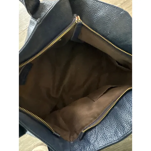 Donna Elissa Navy Blue Pebbled Leather Satchel Crossbody Bag Gold Hardware - Image 7