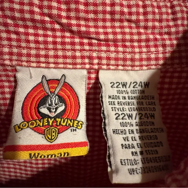 Vintage Looney Tunes Red And White Gingham‎ Tweety Button Up Womens Sz 22/24 - Image 4