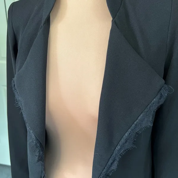 Anthropologie Elevenses Black Crop Eyelash Trim‎ Blazer Jacket - Image 2