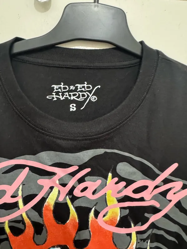 Ed Hardy Black Tiger Flames T-Shirt size S unisex - Image 2