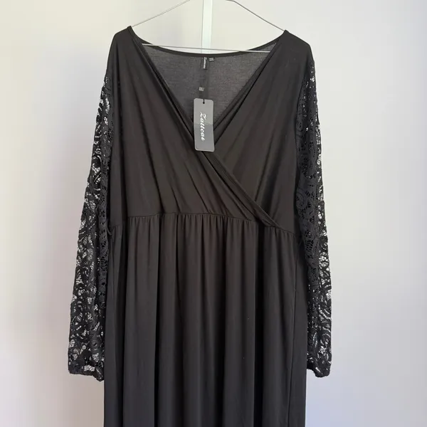 Zattcas Women's XXXL Black Maxi‎ Dress Long Lace Sleeve V Neck - Image 2