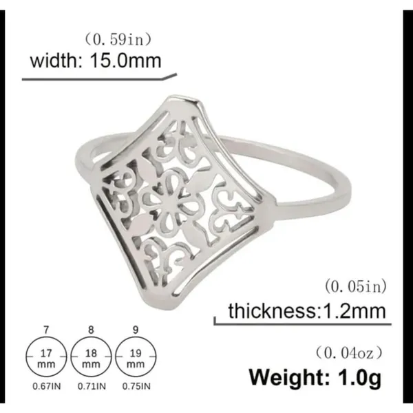 14k White Gold Plated 316L Cut Out‎ Filigree Ring, Size 6 - Image 9