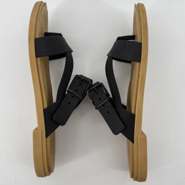 Crocs Tulum Toe Post Sandal Black Tan Women 7 Strappy Slip On Flip Flop Buckle - Image 7