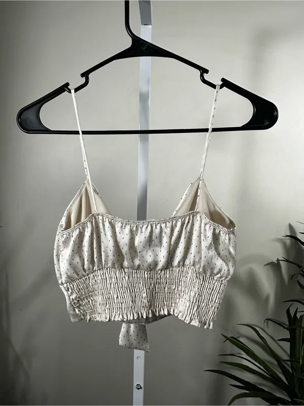 X78. American Threads Cream Tie-Front Microprint Cami - Image 4