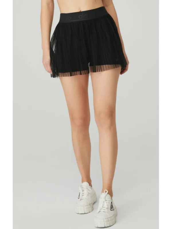Alo Mesh Flirty Tennis Skirt Black Sheer Transparent See-Through A-Line Skort L - Image 6