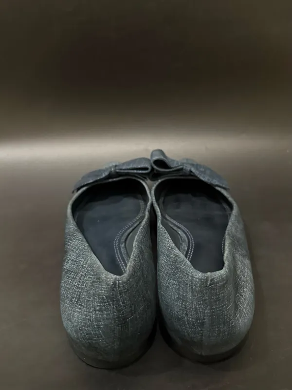 TORY BURCH Rosalind Navy Blue Denim Print Textured Suede Ballet Flats Size 8M - Image 5
