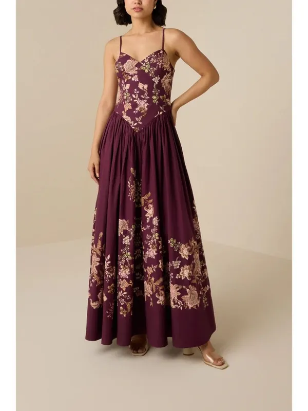 Hemant And Nandita Savi Maxi Dress Burgundy Floral Womens Size Small - Image 2