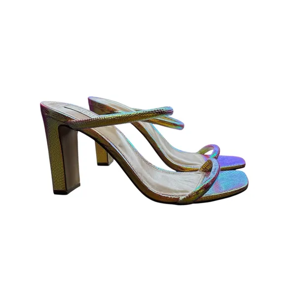 Steven by Steve Madden‎ Pink Iridescent Strappy Block Heel Sandals Square Toe 9 - Image 4