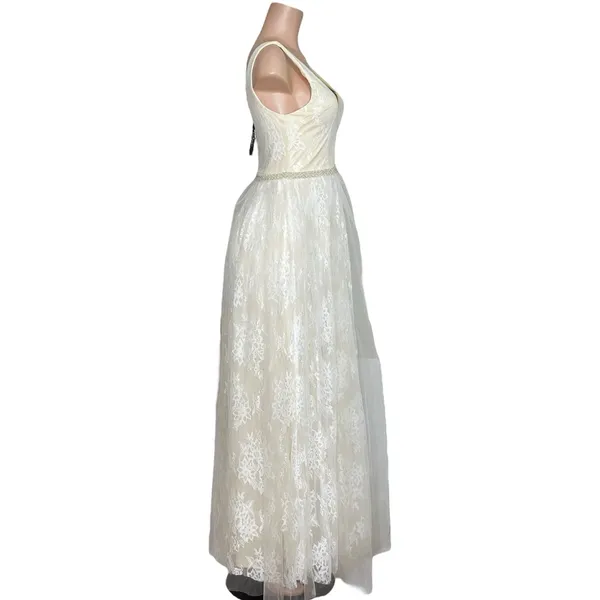 LULUS Sweet Love Floral Lace Beaded Maxi Dress, Ivory, Small - Image 5