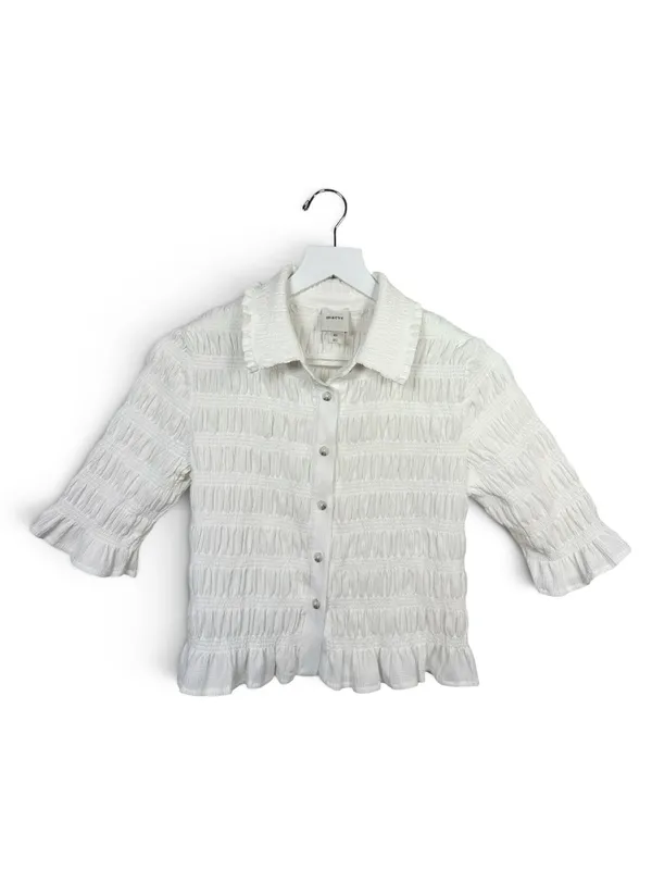 Anthropologie Maeve Smocked Button-Front Top in Ivory W2545 Sz XS - Image 5