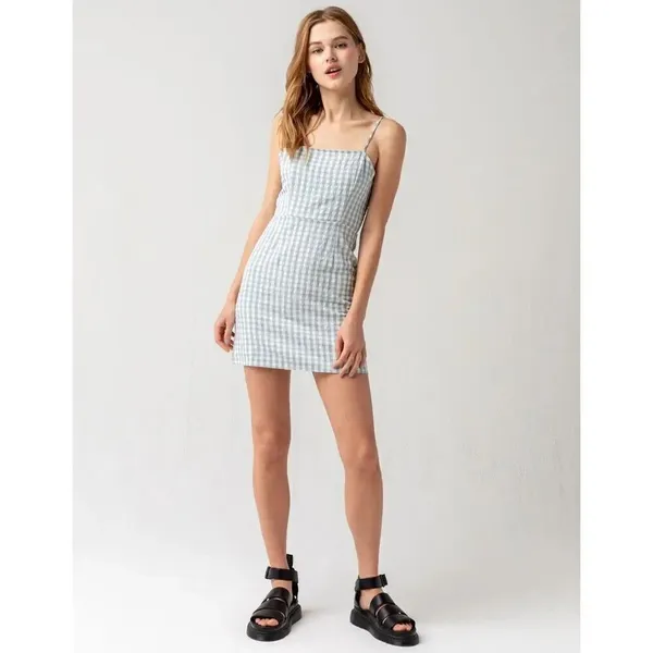 ✨SKY AND SPARROW Gingham Open Tie Back Green Slip Dress✨ - Image 4