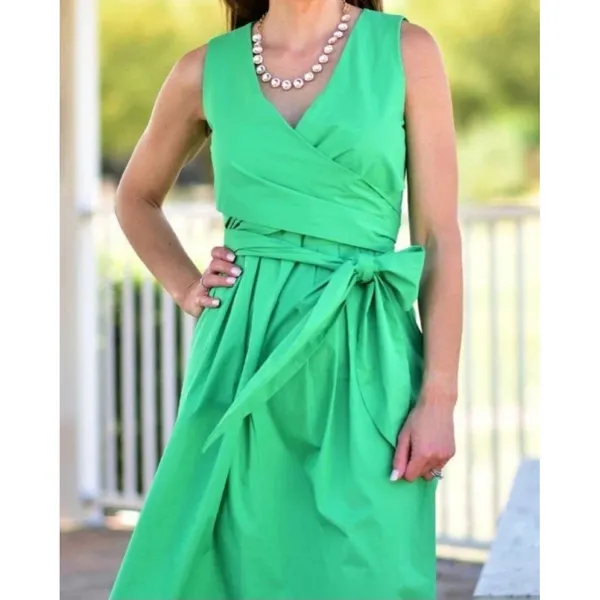 J. by J. Crew Sleeveless Wrap-top Pleaded dress In Kelly Green Front Tie Size 2 - Image 3