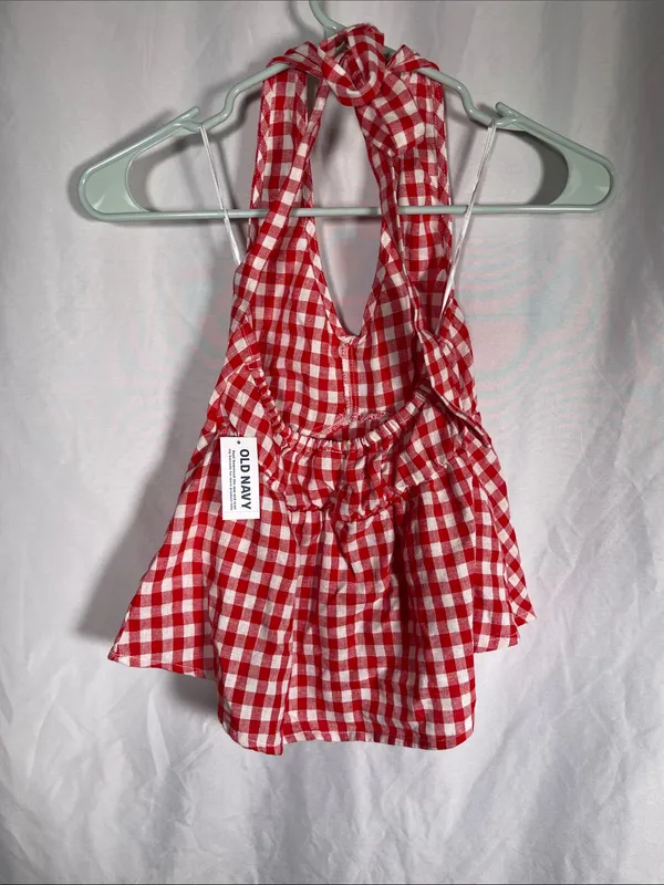 Old Navy Womens Red Gingham Linen Blend Halter Top New Small - Image 5