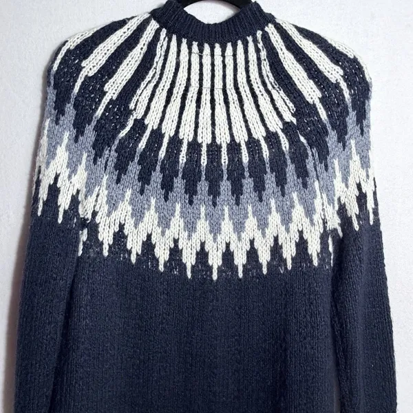 NEW Abercrombie & Fitch Blue Fair Isle Wool Nordic Sweater Cardigan Women's S - Image 11