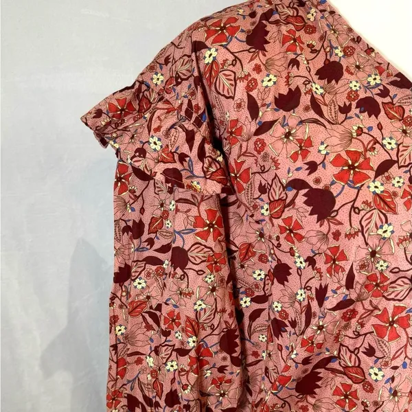 100% cotton pink rose floral oversized ruffle top size XS NWOT - Image 6