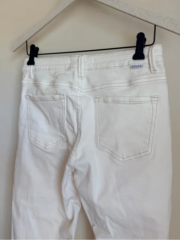 Risen White Mid Rise Straight Crop Ankle Jeans Size 5 (27) Stretch Denim - Image 7