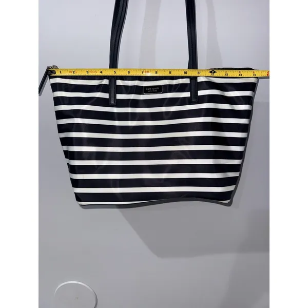 Kate Spade Hayden Sailing Stripe Tote Shoulder Bag Black and White Gold Zipper S - Image 3