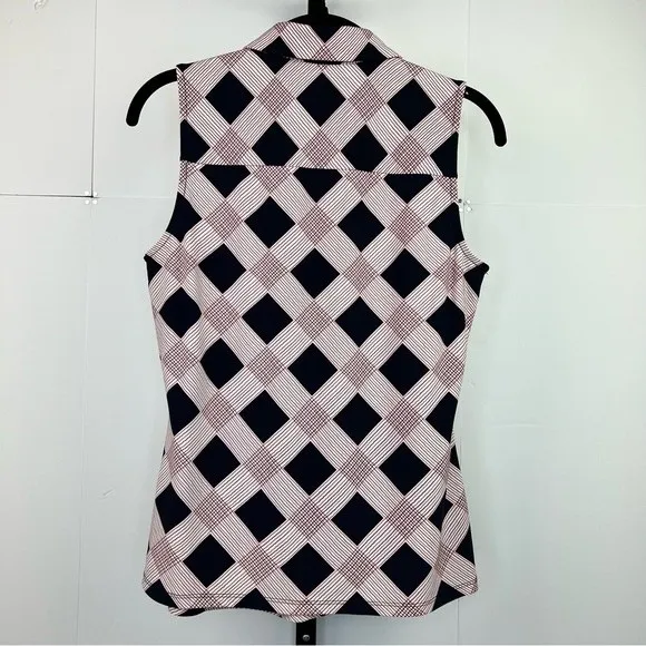 Y2K Tommy Hilfiger Sleeveless Button Front Top Womens Small Plaid Stretch Preppy - Image 2