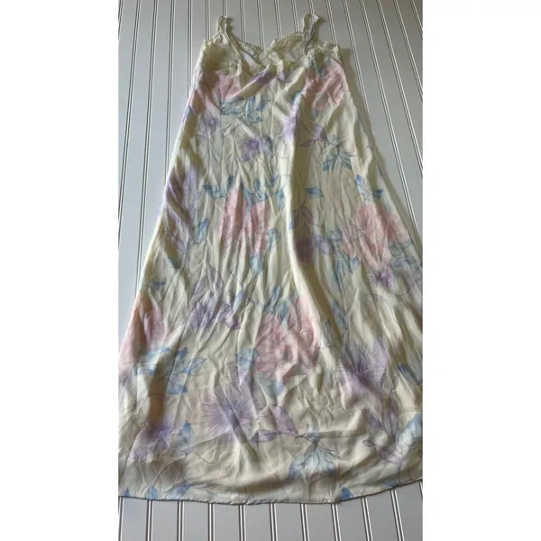 Vintage Valerie Stevens Sheer Pastel Floral Maxi Slip Dress Lace Trim Medium Y2K - Image 8