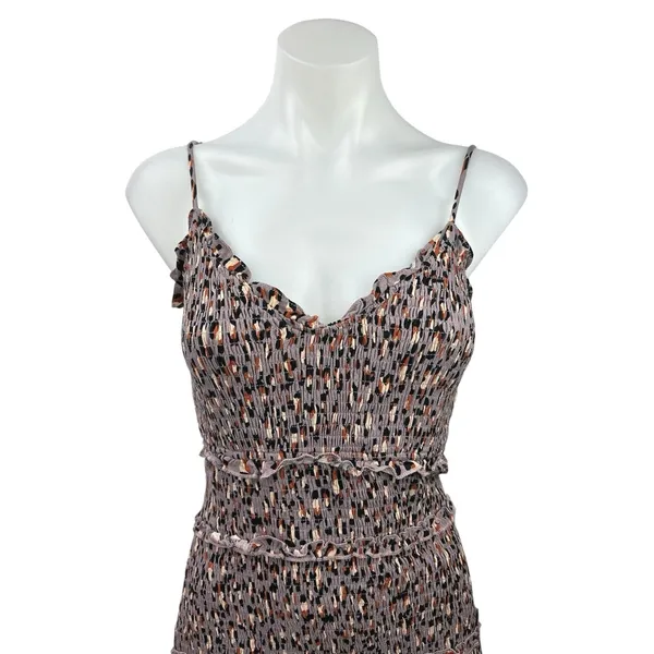 Olivaceous Multicolor Smocked V Neck Sleeveless Ruffle Bodycon Mini Dress Size M - Image 3