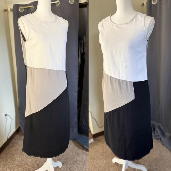 For Cynthia Linen Blend Colorblock Midi Dress Small Lagenlook Minimalist - Image 8