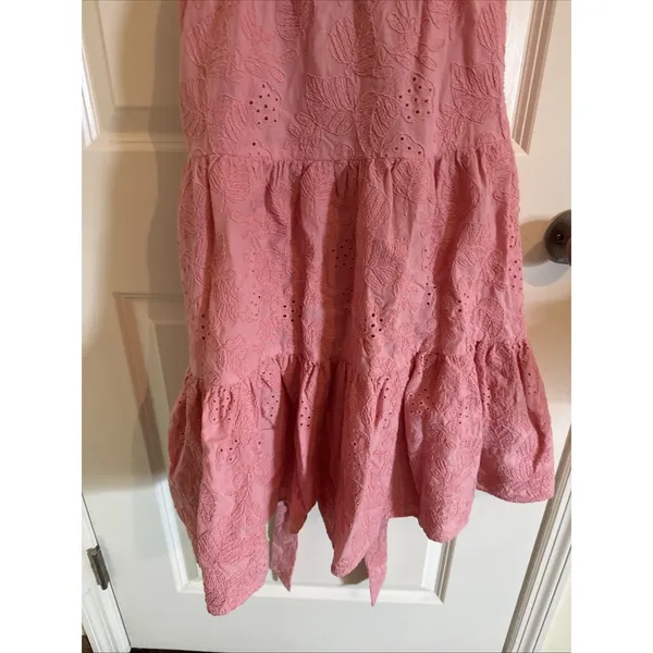 Willa Story Pink Eyelet Tiered Ruffle Midi Dress Size Large - Image 3