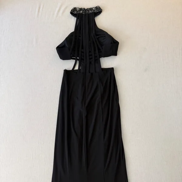 Faviana Black Beaded Halter Cutout Open Back Formal‎ Gown Size 2 - Image 2