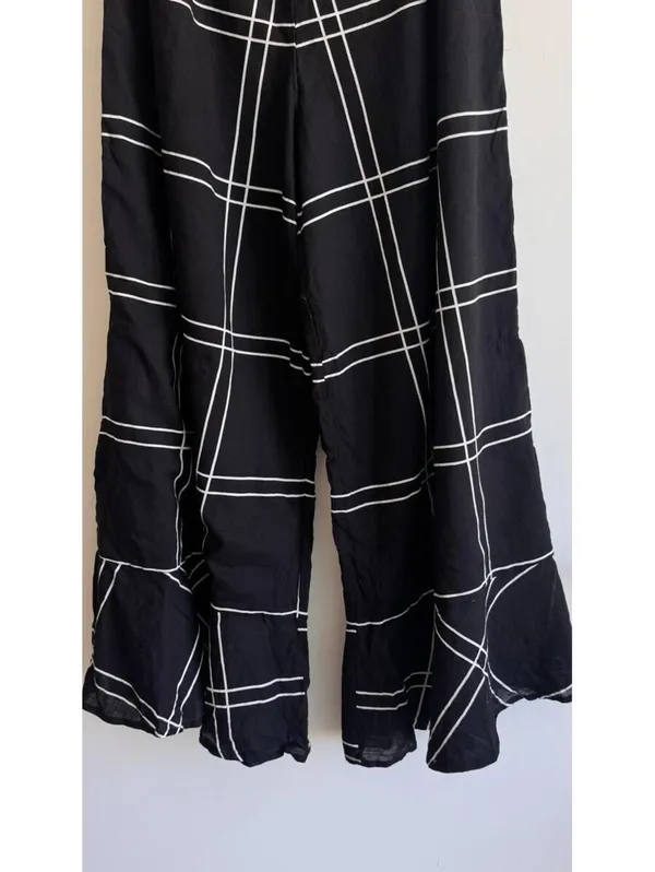 Anthropologie Sancia Black Windowpane Wide Leg Pants Size S Side Slit Cotton Resort - Image 8