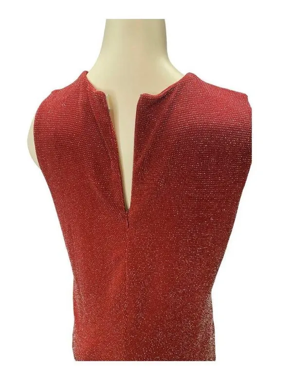 MICHAEL Michael Kors Top LARGE Red Crisscross Neck Metallic Holiday Sleeveless - Image 6