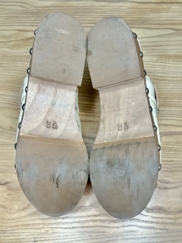 Schutz Smooshy Croc Embossed Clog Mules Wooden Heel Studded Buckle - Image 6