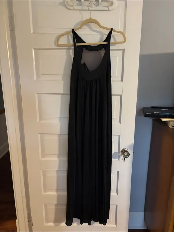 Vintage Blanche by Ralph Monteners Black Maxi Slip Dress with Drawstring Wais - Image 3