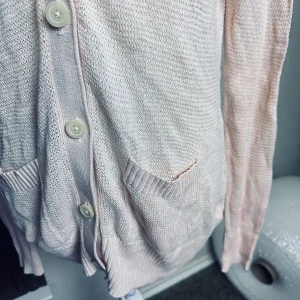 Old Navy Peach Button Cardigan textured boyfriend lightweight cotton blend‎ sz L - Image 3