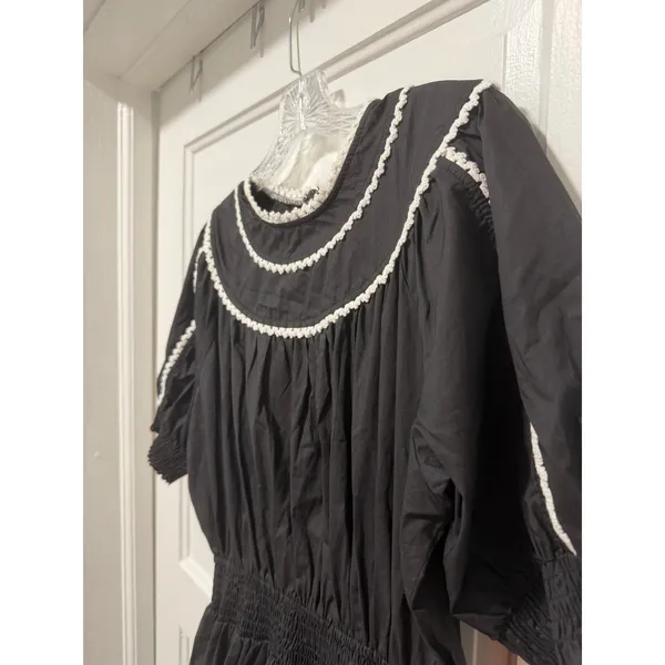 VICI Black Cotton Smocked Waist Crochet Trim Tiered Midi Dress XL RN131468 - Image 7