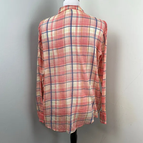 Free People One Pink Plaid Button Up Shirt Small - Image 4