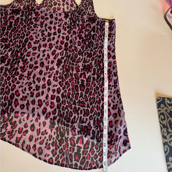 Miley Cyrus Y2K Sheer Asymmetrical Hem Tank Too Leopard Cheetah Print Pink Large - Image 4
