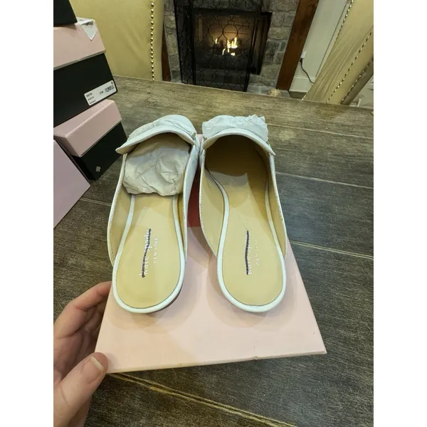 KATE SPADE NEW‎ YORK Laura Square Toe Flat Mules Women's White Leather Size 9 - Image 6