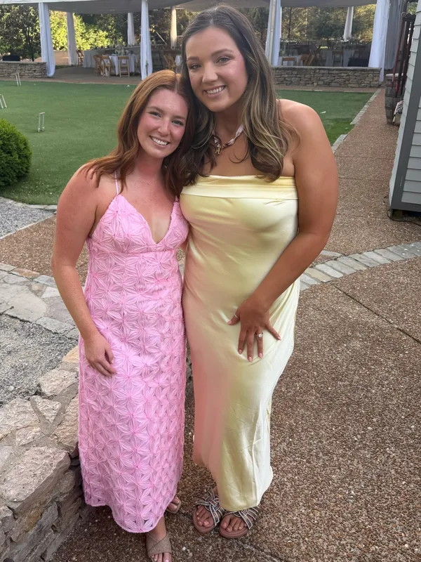 Strapless Yellow Satin Maxi Dress - Image 3