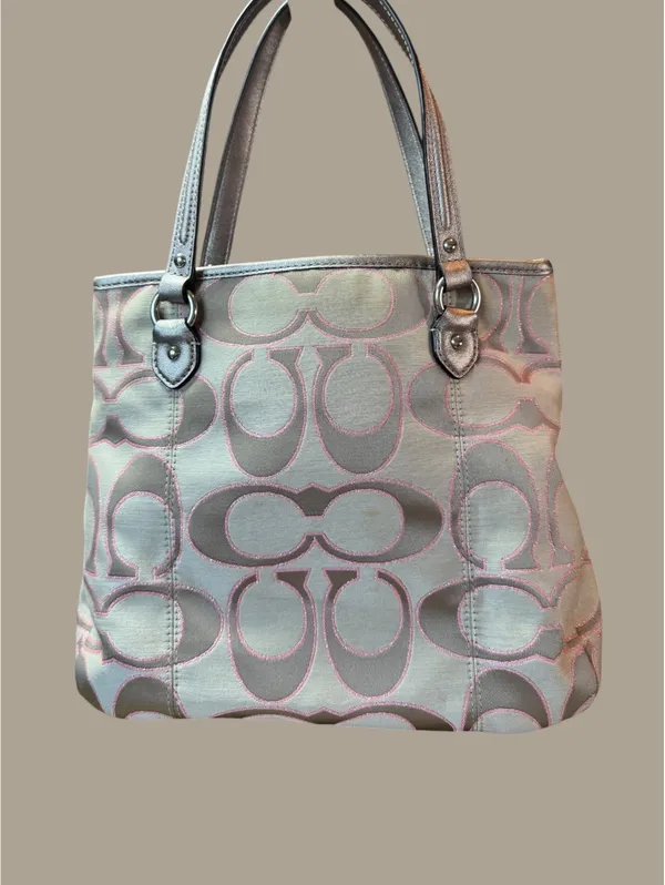 Coach Signature Canvas Tote Bag with Metallic and Pink - Image 2