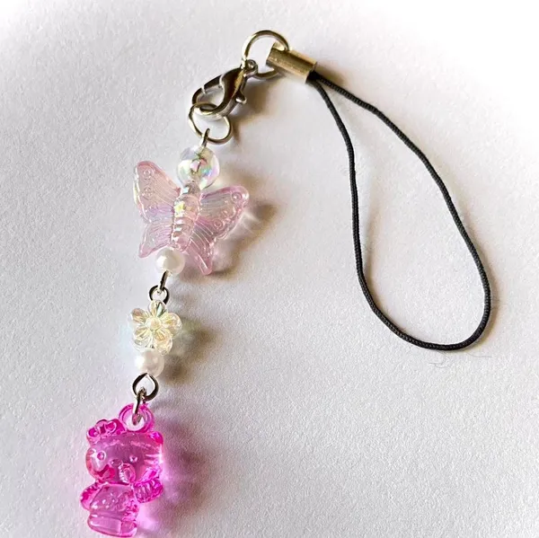 Handmade Kawaii y2k retro heart & butterfly dangle phone strap/bag charm/keychain/display⭐️🌀🍬💕 - Image 2