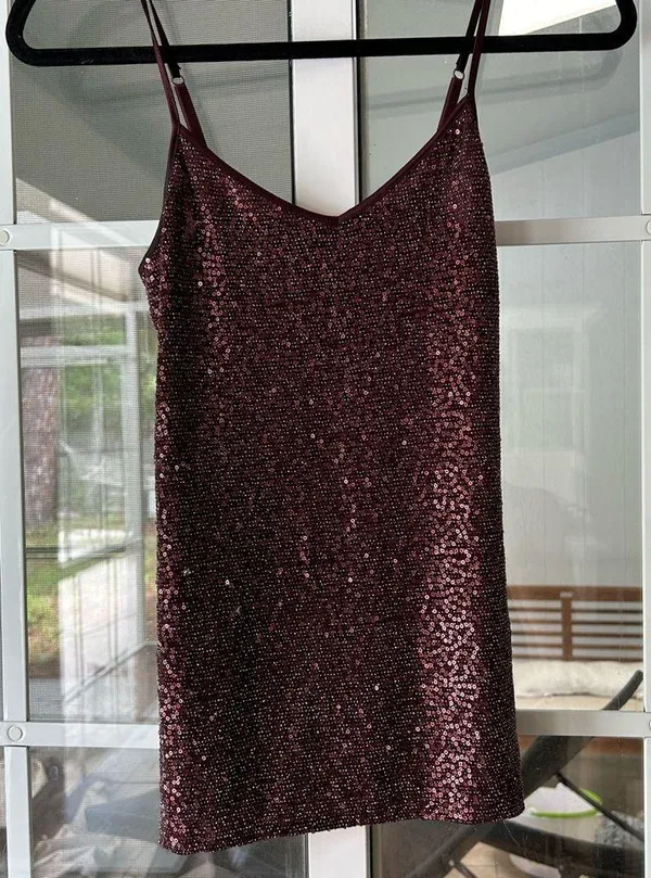 Express maroon burgundy sparkle sequin tank top - Image 10