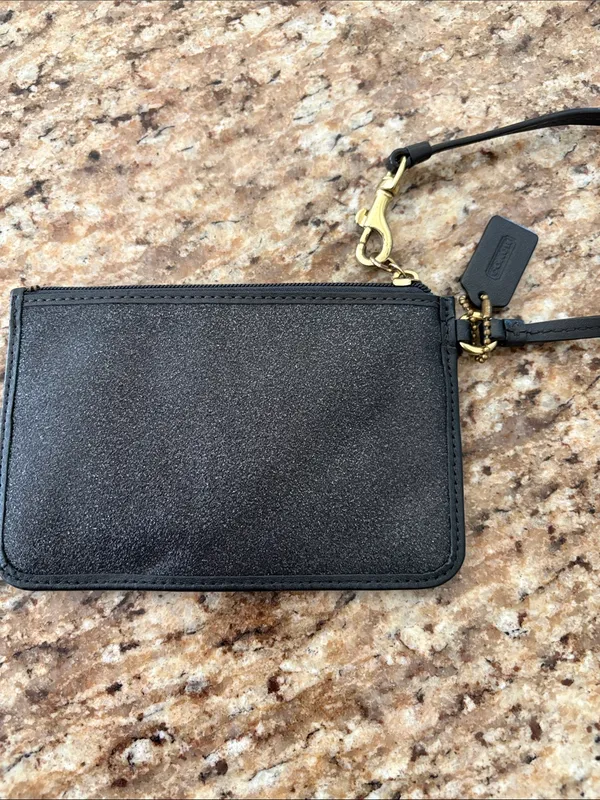 Coach Small Black Glitter Wristlet Pouch with Gold Logo - Image 4