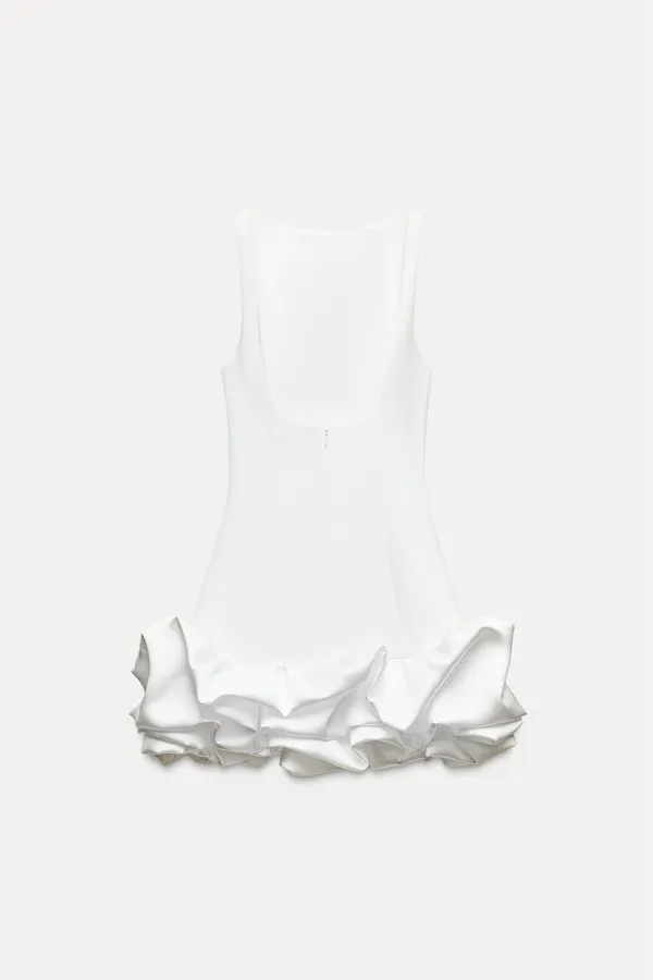 Zara dress mini white fitted bodycon with ruffled skirt party evening wedding - Image 19