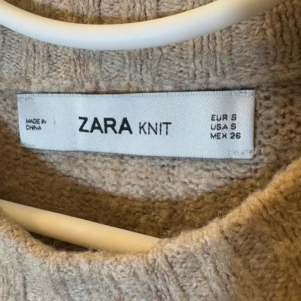 Zara Knit Crewneck Sweater Size Small Oatmeal Beige Ribbed Pullover - Image 4