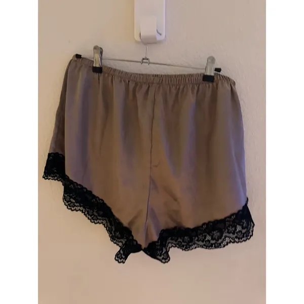 Satin Lace Trim Pajama Set Champagne Taupe Cami and Shorts 2 Piece Sleepwear 1XL - Image 6