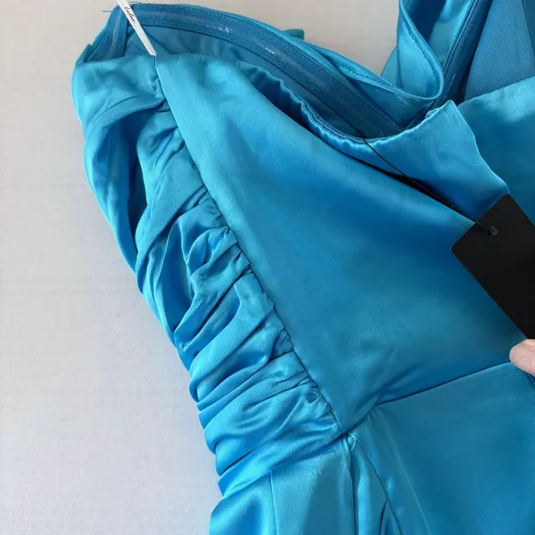 Lulus Turquoise Blue Satin Strapless Ruched Maxi Dress HD2848 Prom Gown - Image 11