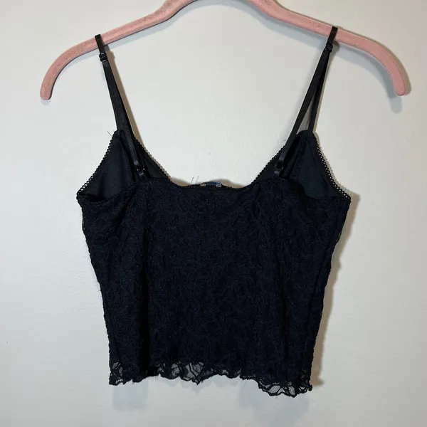 Ambiance Black Floral Lace Camisole Cropped V-Neck Adjustable Straps Top Small - Image 6