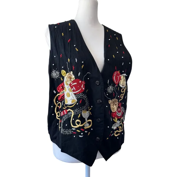 Vintage ‘90s Karen Scott Y2K Millennium Beaded Sequined Embroidered V-Neck Vest - Image 6