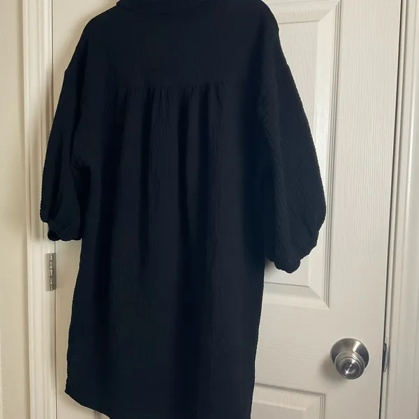 Young Fabulous & Broke Black Cotton Gauze Shirt Dress Large Cuffed Sleeve - Image 6